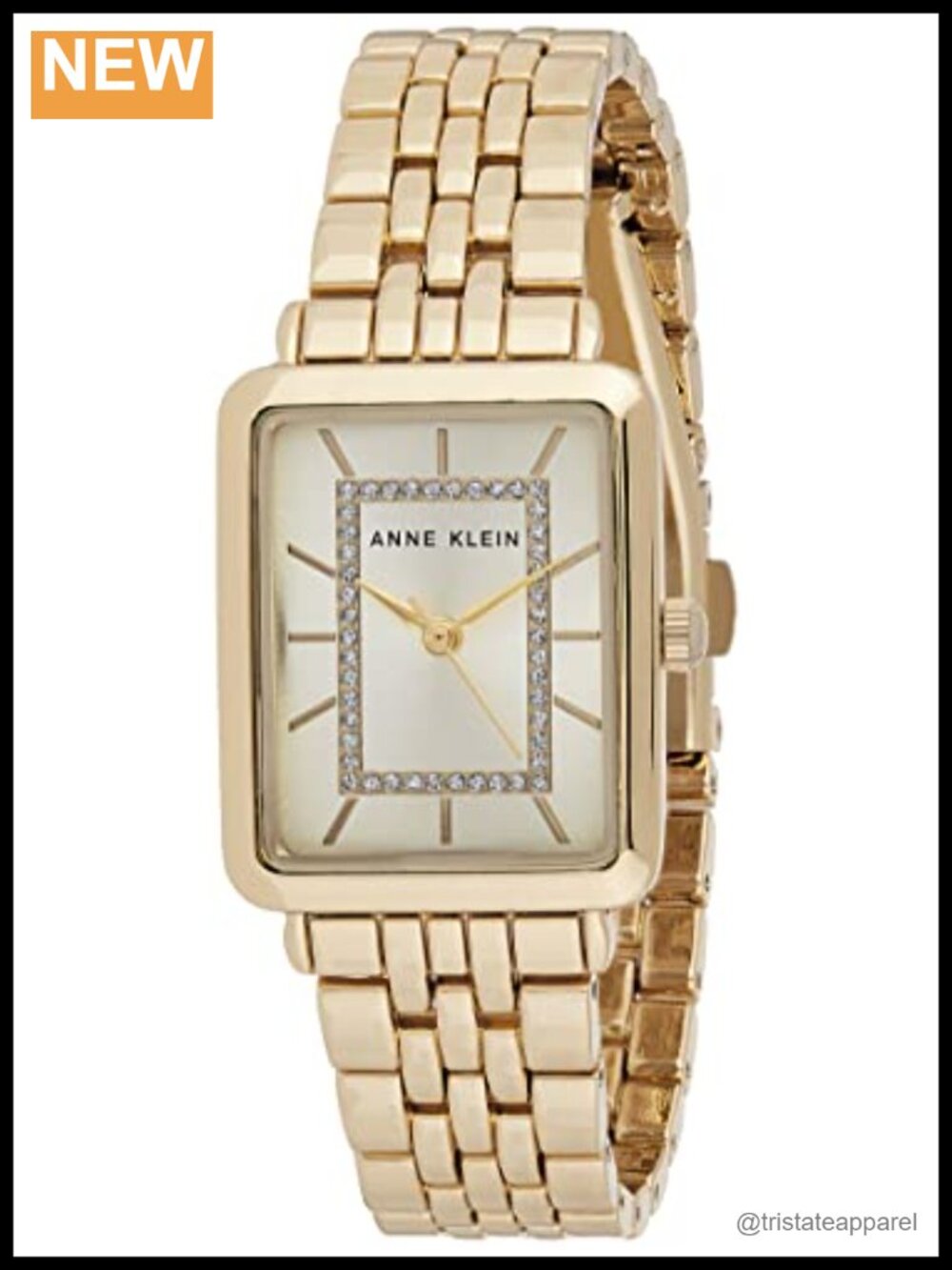 Glitter Accented Bracelet Watch with Gold Tone Adjustable Link and Champagne